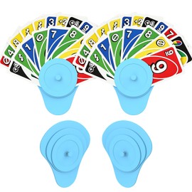 Playing Cards Holder for Little Hands, Multiple Layers Design for UNO Game Nights, Poker, Canasta, Spite Malice, Playing Card Accessories for Family Gatherings & Travel, Set of 4 Blue