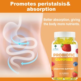 JOYQED 2 Bottles Probiotic Gummy, Digestive Support and Gut Health, 10 Billion CFUs Ultra Strength Digestive Probiotics, Fiber, Adult Supplement for Men and Women, Berry Flavor, 60 Day Supply - 120 Gummies