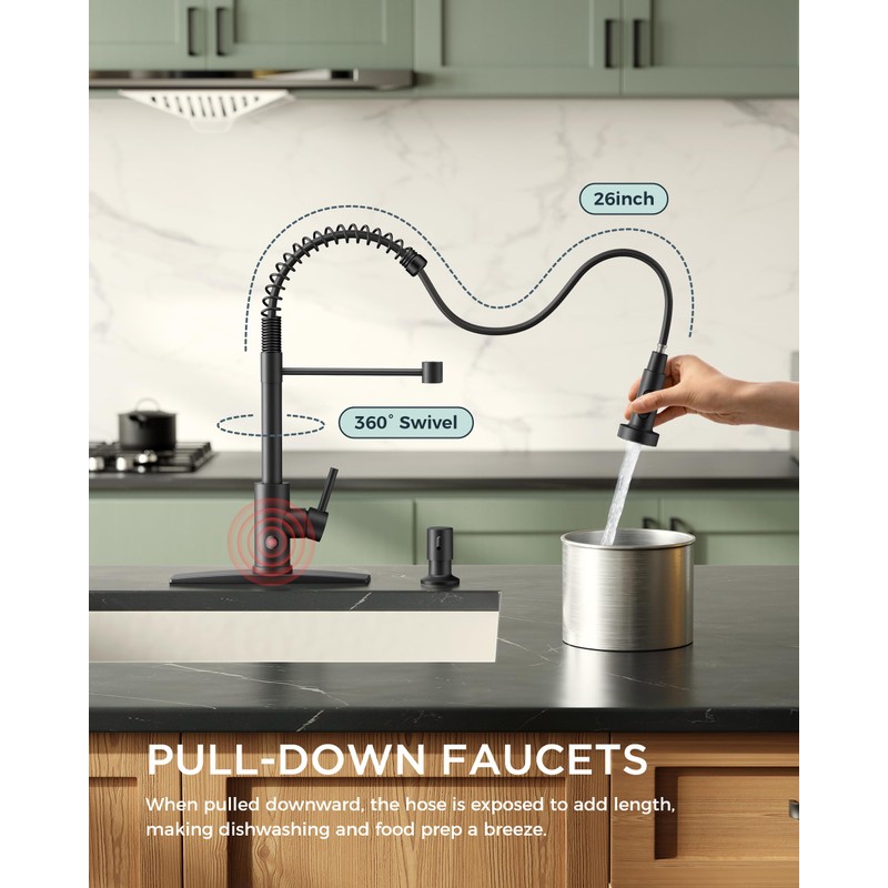 FORIOUS Touchless Kitchen Faucet Black, Smart Motion Sensor Spring Sink