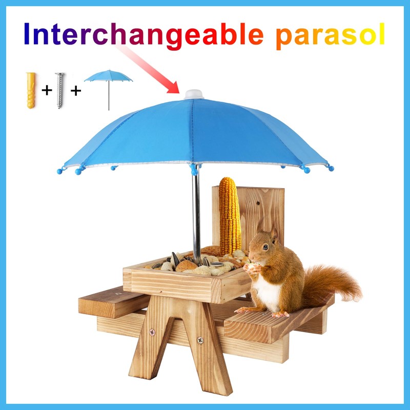 Squirrel Picnic Table Feeder Replacement Mini Umbrella for Outside (Blue)