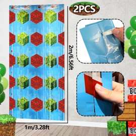 Video Game Party Backdrops Birthday Decorations, 2 Pcs 3.28 x 6.56 Ft Video Game Foil Fringe Curtains Streamer for Boys Gaming Photo Booth Props Party Supplies