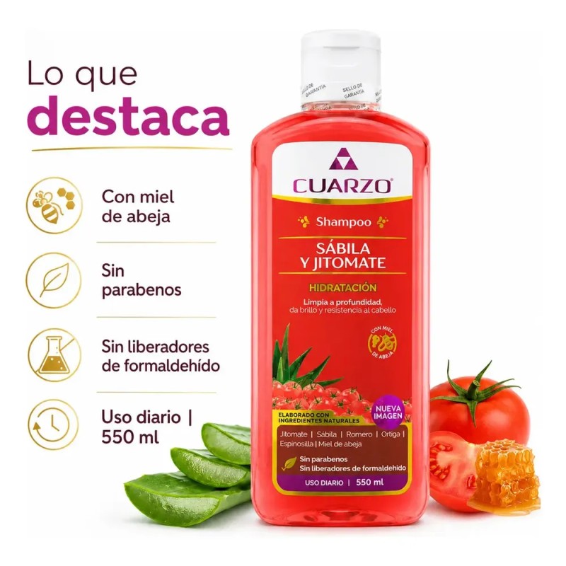 Shampoo Sabila Y Jitomate Para Cabello 550 Ml Cuarzo Natural