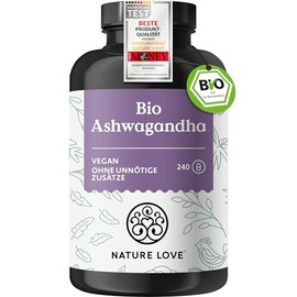 NATURE LOVE Organic Ashwagandha – 240 Capsules – High Dose with 1950 mg per Daily Dose – High-Quality Indian Ashwagandha – Laboratory Tested, Vegan, Produced in Germany