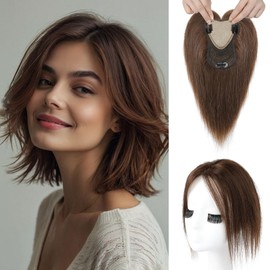 REECHO Human Hair Toppers for Women Real Human Thick Hair Topper Invisible Wiglett for Daily Wear Adding Instant Volume, Medium Brown