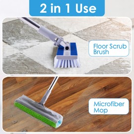YONILL Scrub Mop Brush for Floors Cleaning, 2 in 1 Scrub Brush with Long Handle and Microfiber Mop Cloth Set, 60" Stiff Bristle Concrete Floor Scrubber, Deck Brushes for Scrubbing Heavy Duty, Patio