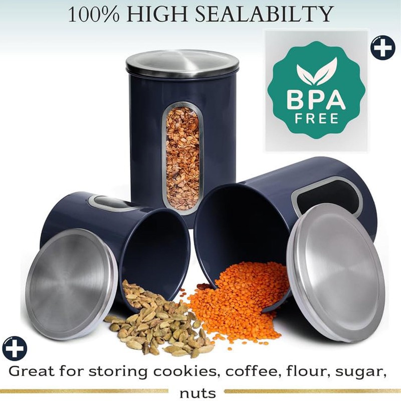 Mixpresso 3 Piece Blue Canisters Sets For The Kitchen, Jars