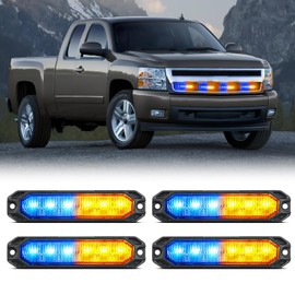 Nilight 6LED Emergency Strobe Lights 4PCS Ultra slim Surface Mount Hazard Caution Light bar 12-24V Sync Feature Warning Flashing kit for Truck Car Vehicle ATV SUV UTV Yellow and Blue