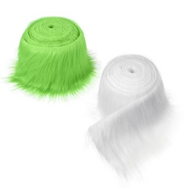 2 Pcs 3.94 * 70.87 Inch Faux Fur Fabric for Crafts Shaggy Plush Faux Fur Fabric White Faux Fur Green Craft for DIY Christmas Winter Gnome Beard Doll Costume Camera Floor Mats Decor