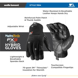 Wells Lamont Insulated Leather Work Gloves for Men - Fleece-Lined with 70g 3M Thinsulate for Warmth - Water-Resistant Goat Leather - Reinforced Palm & Thumb - Adjustable Wrist, Extra Large, 7854XL