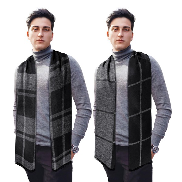 SUNOVELTIES Mens Winter Warm Scarf, 2 Pack Feel Wool Blend