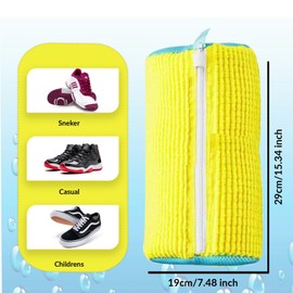 2PCS Shoe Washing Machine Bag for Washer and Dryer – Reusable Chenille Laundry Shoe Bags with Invisible Zipper, Sneaker Cleaning Bag for All Shoe Types and Sizes (Yellow)