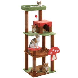 MUTTROS Mushroom Cat Tree Tower with Removable Scratcher, Large Hammock, Condo, Perch, 3 Sisal Posts – Multi-Level Cat Tree for Indoor Cats, Cute Cat Tower for Small Space Homes