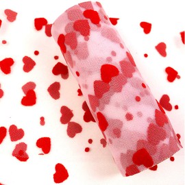 Yuanchuan Flocking Heart Red Tulle Rolls 6 inch x 10 Yards (30 feet) Shimmer Color for Table Runner Chair Sash Bow Pet Tutu Skirt Sewing Crafting Fabric Wedding Unicorn Party Birthday Gift Ribbon (Red)