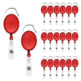 Fushing 20Pcs Retractable ID Badge Holders ID Badge Reels with Clip Retractable Badge Holders for Office Worker Doctor Nurse (Red)