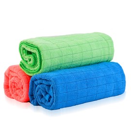 GIVOOBE Paños de Limpieza de Microfibra, 3 Trapos, Toallas de Limpieza de 3 Colores, 20"X30", Paño Microfibra de Colores, Toallas Multiusos Super Absorbente (Azul, Verde y Rojo)