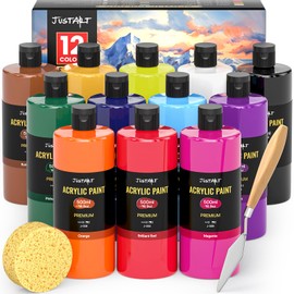 500 ML Acrylic paint Set 12 Colors (16.9 oz), Large Bottles Non Toxic Acrylic Paints Professional Craft Paint Kit High Viscosity No Fading Rich Pigment for Kids Adults Artists Canvas Crafts Wood Painting supplies (color2)
