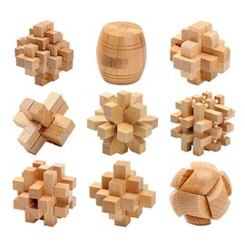 Holzsammlung 9 Piece 3D Puzzle Brainteaser, Wooden Thinking Sport, Logical Toy, Wooden Games, Puzzle Games, Patience Game, IQ Test Puzzle Set, Logic Games, Wooden Puzzle, Thinking Game for Adults and