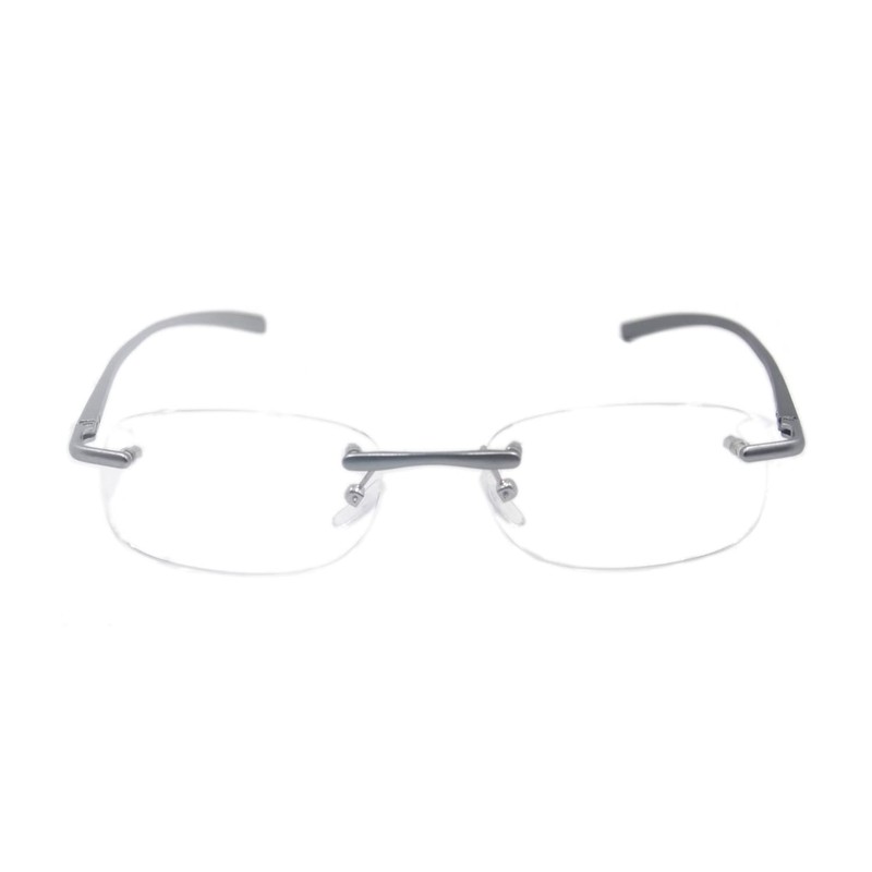 [Henghao] 老眼鏡 ブルーライトカット 軽量アルミニウムフレーム リムレス老眼鏡 おしゃれリーディンググラス シニアグラス H6021 (シルバー, 2.50)