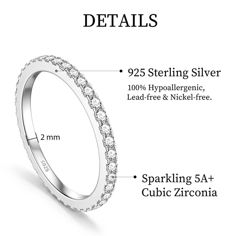 925 Sterling Silver CZ Stackable Statement Ring Eternity Bands for
