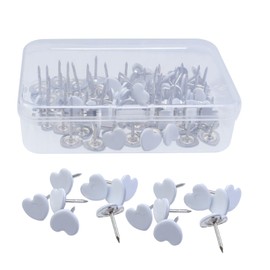 Woogim 100PCS Heart-Shaped Multicolor Thumb Tacks Iron Push Pins for Corkboard, Poster,Bulletin Board (White)