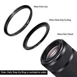 49mm-58mm Step Up Ring(49mm Lens to 58mm Filter, Hood,Lens Converter and Other Accessories) (2 Packs), Fire Rock 49-58 Aerometal Camera Lens Filter Adapter Ring…