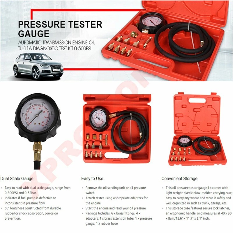 CarBole 13pc Engine Oil Pressure Tester Gauge Diagnostic 500psi Test