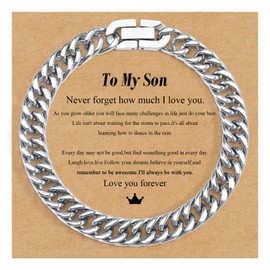 SUNSH Gift To My Son Cuban Chain Bracelet Mens Bracelet Stainless Steel Bracelet Gifts for Him Perfect Valentine's Day Birthday Christmas Graduation Presents 23cm