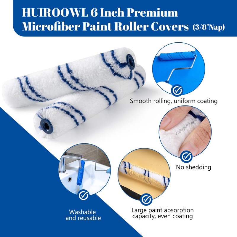 HUIROOWL 10Pcs 6 Inch Paint Rollers, Microfiber Paint Roller Covers