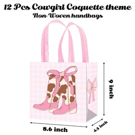 umoni Coquette Cowgirl Favor Bag 12PCS Western Cowgirl Birthday Party Supplies Bow and Boots Non-woven Treat Bags Coquette Bow Gift Bags for Girls Rodeo Baby Shower Bachelorette Party Decor