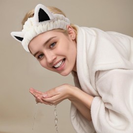 2 Pcs Cat Ears Headband, Cute Spa Headbands for Washing Face Skincare Makeup Headbands for Women Girls Trendy Stuff Present Soft Coral Fleece Hair Accessories