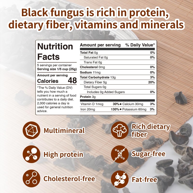 MEIMIDUO Dried Black Fungus Woodear Mushrooms, Premium All Natural Vegan