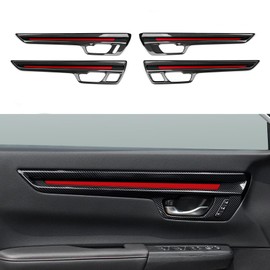 BRMYL Car Inner Door Bowl Handle Decals for 2023 2024 Honda CR-V Accessories CRV ABS Carbon Fiber Interior Stickers, Black Red