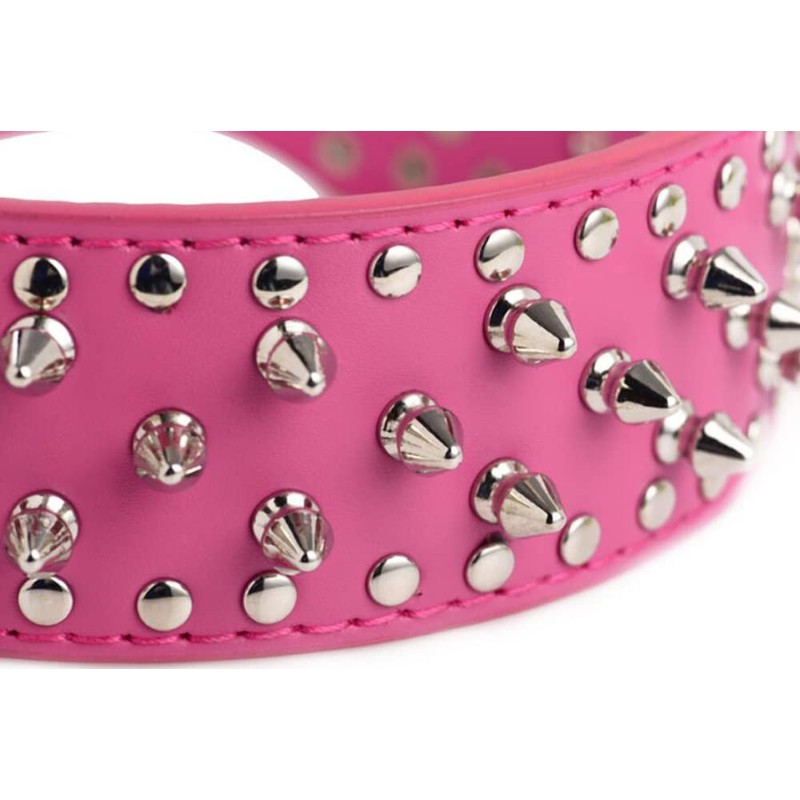 Pimaodog Studded Dog Collar, 2" Leather Spiked Dog Collar for