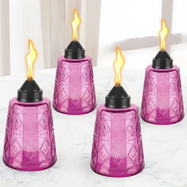KintKita Tabletop Torches Outdoor 4 Pack, 12 oz Glass Torch Canister with Wicks & Cap, Refillable Citronella Torches Outdoor for Yard Garden Décor,Party,Patio,Landscape (Purple)