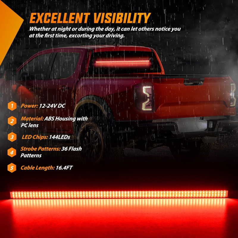 Nilight 144LED Traffic Advisor Strobe Light Bar with Controller Red