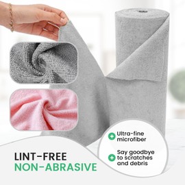 Reusable Paper Towel - Microfiber Cleaning Cloth Roll, Lint-Free, Non-Abrasive, Highly Absorbent, Ultra-Fine Material - Ideal for Home, Auto, Pro Cleaners, Opticians & Photographers (Grey)