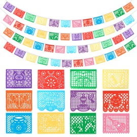Mexican Party Banners, Fiesta Party Decorations, 100 FT Cinco de Mayo Papel Picado Banner for Mexican Party Decorations, Day of the Dead Decorations, 4 Packs of 12 Patterns 100 Feet Long in Total for Mexican Themed Party Decorations