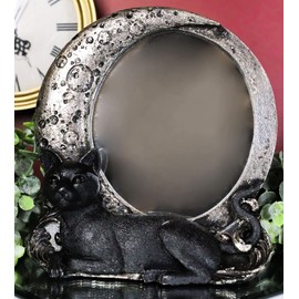 Ebros Gift Wicca Witchcraft Occultic Mystical Black Cat Sitting by Crescent Crater Moon Desktop Table Or As Wall Hanging Mirror Magic Witching Hour Pagan Boudoir Vanity Beauty Accessory