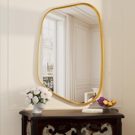 Irregular Wall Mirror 26"x40" Bathroom Mirror Asymmetrical Mirror Artistic Mirror Decorative for Living Room Bedroom Bathroom Hallway Entryway, Gold