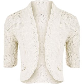 Loxdonz Women's Crochet Knit Cropped Bolero Shrug Cardigan Open Front Short Shrugs for Women (Cream, X-Large)
