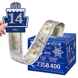 TOYEISHI 14 Happy Birthday Money Box For Cash Gift, 14th Birthday Decorations For Boys and Girls, Gifts For 14 Year Old Boy, Boy Birthday Gift Ideas, Cool Things For Teen -Blue With 100PCS Bags