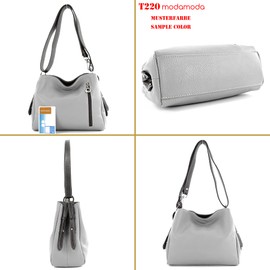 modamoda de T220 Women's Leather Shoulder Bag Handbag Small Handmade in Italy, Dark blue/dark brown