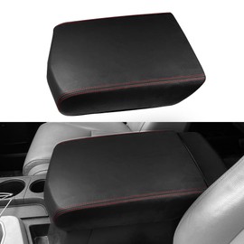 DEYTOP Center Console Cover for Toyota Tundra 2007-2013 Accessories Car Armrest Cover for Toyota Sequoia 2008-2022 Accessories Anti-Scratch Armrest Protector (Black with Red Stitches, 2007-2013)