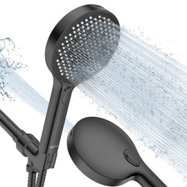 LEIVI High Pressure Shower Head, 4-mode Handheld Showerheads with 70 Inch Stainless Steel Hose, Built-in Power Wash to Clean Tub, Tile & Pets, Anti-clog Nozzles, Adjustable Bracket, Black