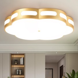 Hamilyeah 20 inch LED Flush Mount Ceiling Light Gold, 5CCT Dimmable Flower Kitchen Lighting Fixtures Ceiling 48W, Modern Scalloped Ceiling Light Fixture for Living Room, Bedroom,Dining Room