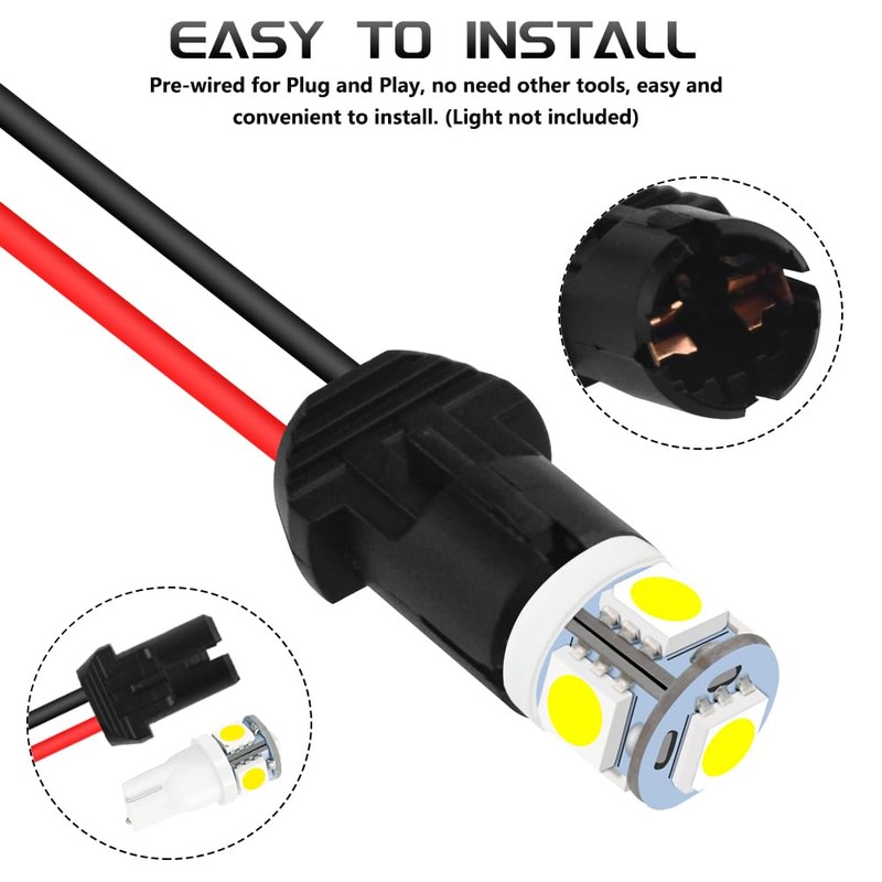 WMYCONGCONG 10 PCS T10 194 Pre-Wired LED Bulbs Female Socket