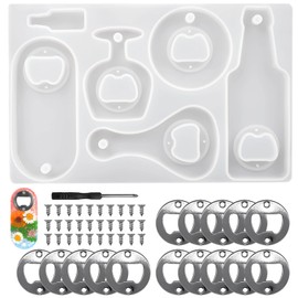 Bottle Opener Resin Molds Kit, 5 Unique Designs Silicone Molds for Epoxy Resin Crafts, DIY Bar Accessories with Metal Hardware, Screwdriver and Screws, Glitter Liquid Bottle Opener Making Set