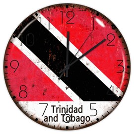 Autravelco 15 Inch Silent Non-Ticking Wall Clocks Battery Operated Trinidad and Tobago Wooden Wall Decor for Patio World State Map Flag Beautiful Round Wooden Wall Clock Country for Art Room Workshop