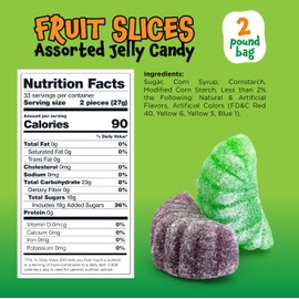 Fruit Slices - 2 Pound Bulk Pack (65 Count) - Assorted Fruit Jelly Candy - Unwrapped Wedges - Old Fashioned Christmas Candy for Gifting, Snaking, and Baking