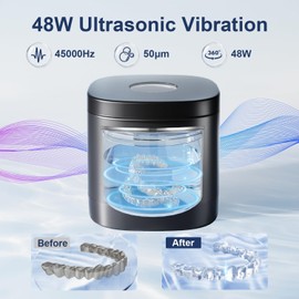 TEBAL Ultrasonic Retainer Cleaner Machine, 49kHz Ultrasonic Denture Cleaner for Night Guards, Braces, Toothbrush Heads, Jewelry and More, Ultrasonic Cleaner for Retainers with 250ML Capacity, Black